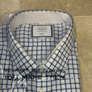 Charles Tyrwhitt White and Blue Grid Dress Shirt
